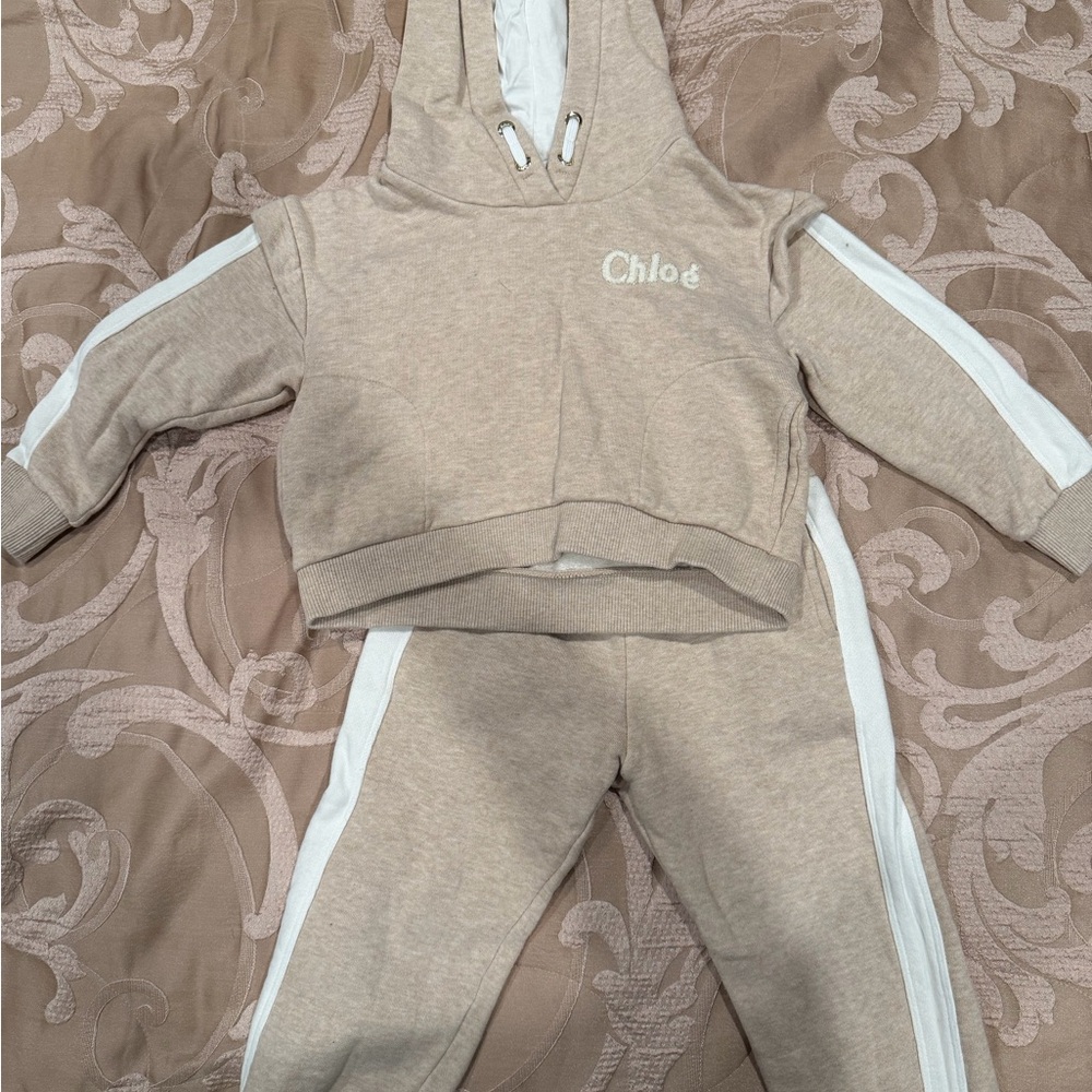 Chloé Beige and White Toddler Tracksuit